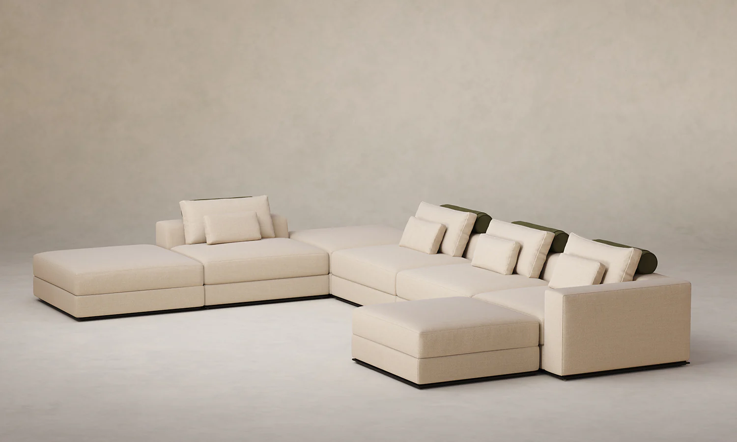The Nicola Modular Sectional - Mixed Materials Performance Textural Weave Savanna with Nubuck Leather Artichoke - Image 3